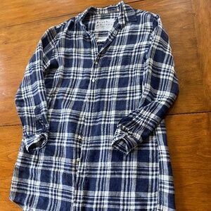 Frank & Eileen Mary Navy White Plaid Linen Mini Shirt Dress